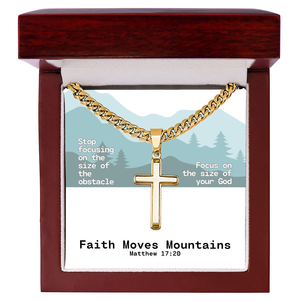 Faith Moves Mountains (Matthew 17:20) | Premium Sterling Silver Cuban Link Cross Necklace
