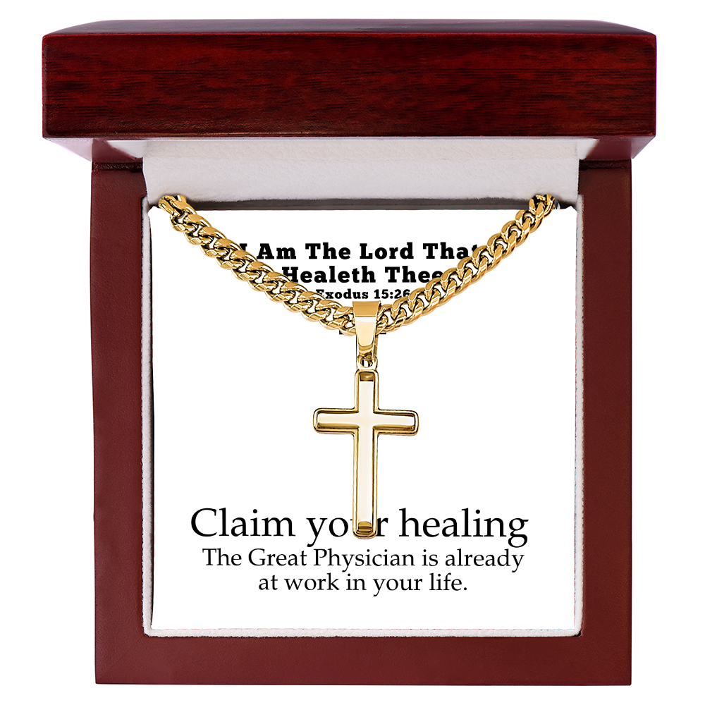 I Am The Lord That Healeth Thee (Exodus 15:26) | Premium Sterling Silver Cuban Link Cross Necklace