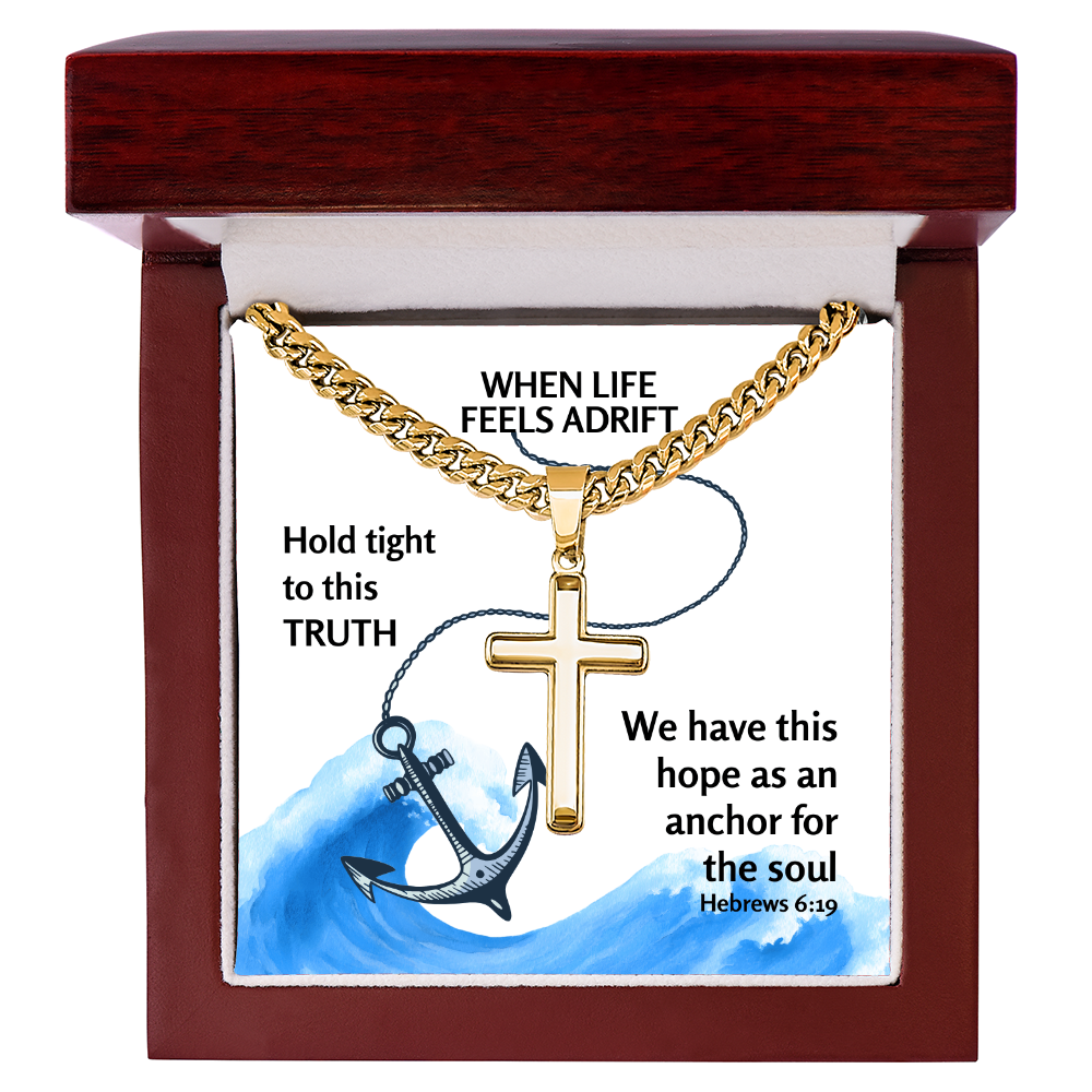 Hope Anchors The Soul (Hebrews 6:19) | Premium Sterling Silver Cuban Link Cross Necklace