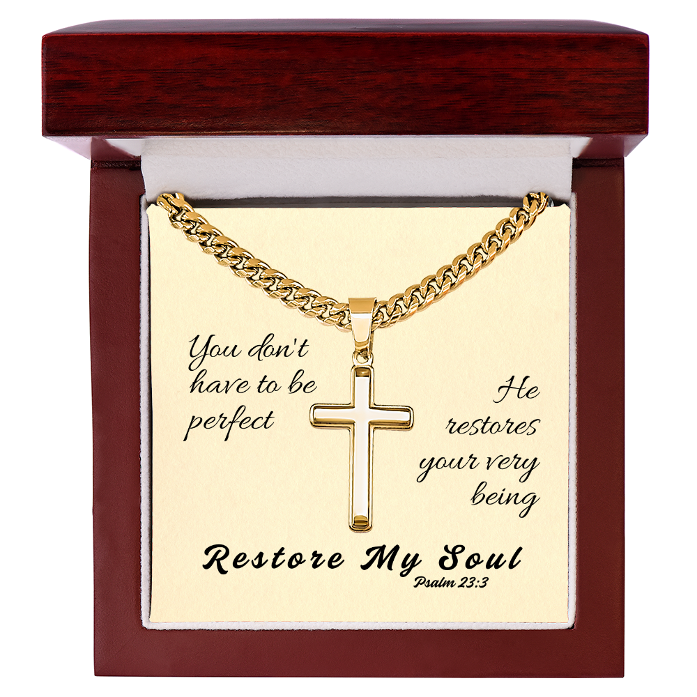 Restore My Soul (Psalm 23:3) | Premium Sterling Silver Cuban Link Cross Necklace