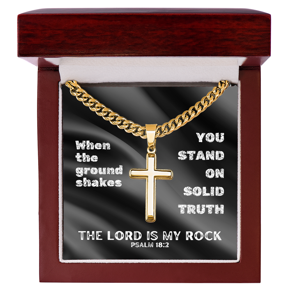 The Lord Is My Rock (Psalm 18:2) | Premium Sterling Silver Cuban Link Cross Necklace