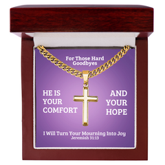 I Will Turn Your Mourning Into Joy (Jeremiah 31:13) | Premium Sterling Silver Cuban Link Cross Necklace