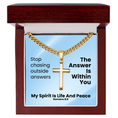 My Spirit Is Life And Peace (Romans 8:6) | Premium Sterling Silver Cuban Link Cross Necklace