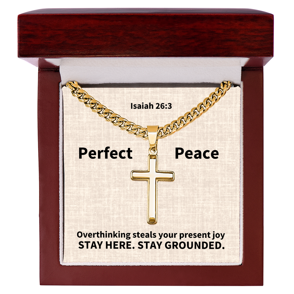 Perfect Peace (Isaiah 26:3) | Premium Sterling Silver Cuban Link Cross Necklace