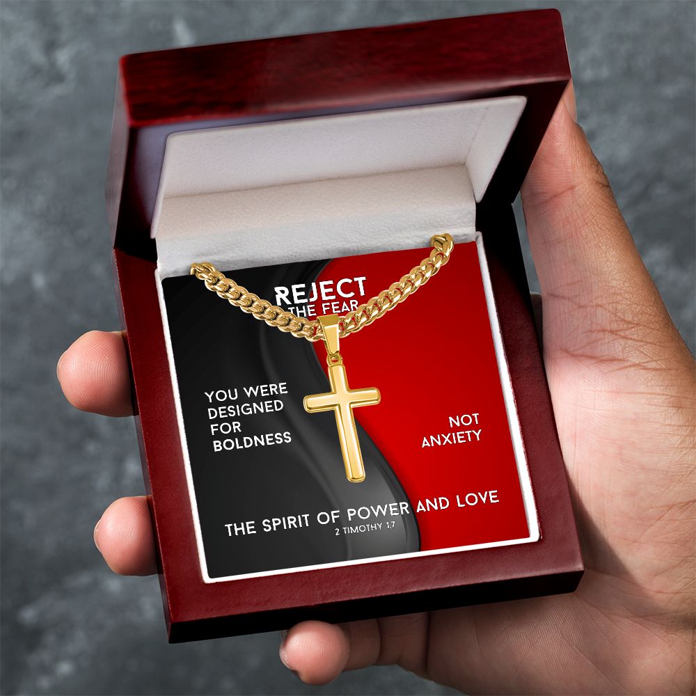 The Spirit Of Power And Love (2 Timothy 1:7) | Premium Sterling Silver Cuban Link Cross Necklace