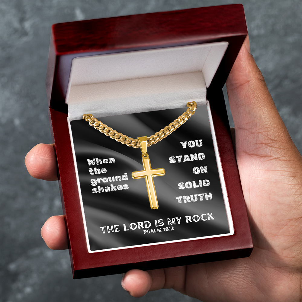 The Lord Is My Rock (Psalm 18:2) | Premium Sterling Silver Cuban Link Cross Necklace