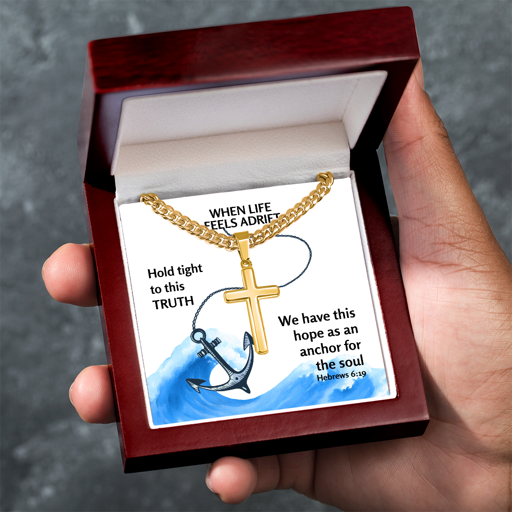 Hope Anchors The Soul (Hebrews 6:19) | Premium Sterling Silver Cuban Link Cross Necklace