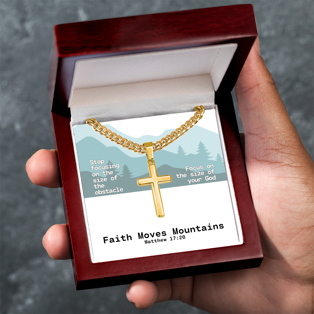 Faith Moves Mountains (Matthew 17:20) | Premium Sterling Silver Cuban Link Cross Necklace