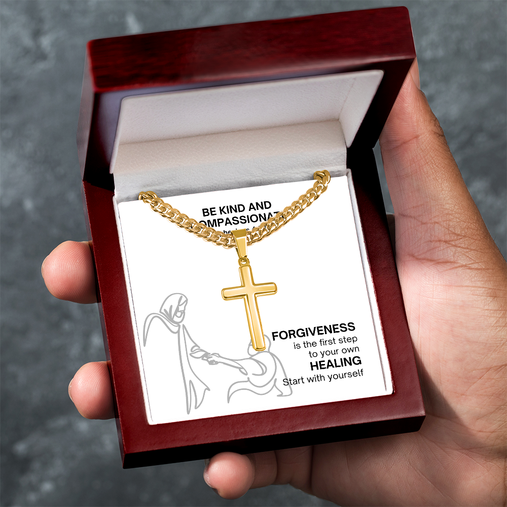Be Kind And Compassionate (Ephesians 4:32) | Premium Sterling Silver Cuban Link Cross Necklace