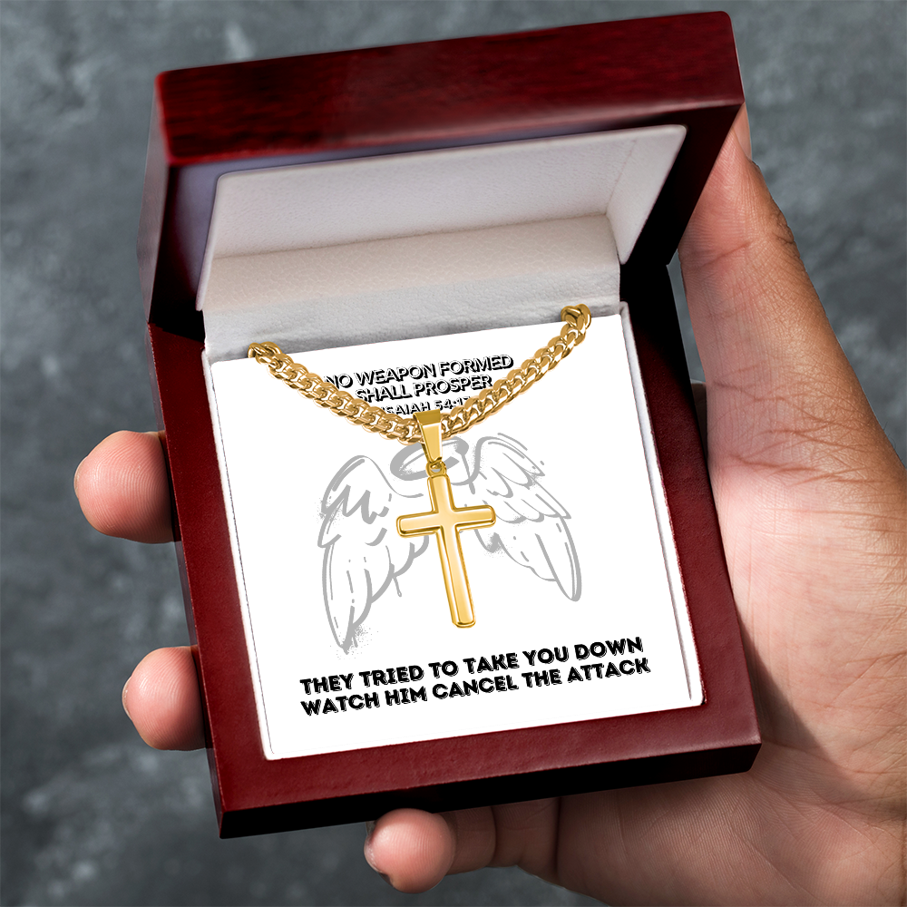No Weapon Formed Shall Prosper (Isaiah 54:17) | Premium Sterling Silver Cuban Link Cross Necklace