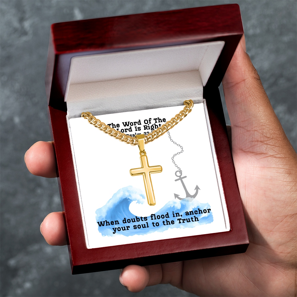 The Word Of The Lord Is Right (Psalm 33:4) | Premium Sterling Silver Cuban Link Cross Necklace