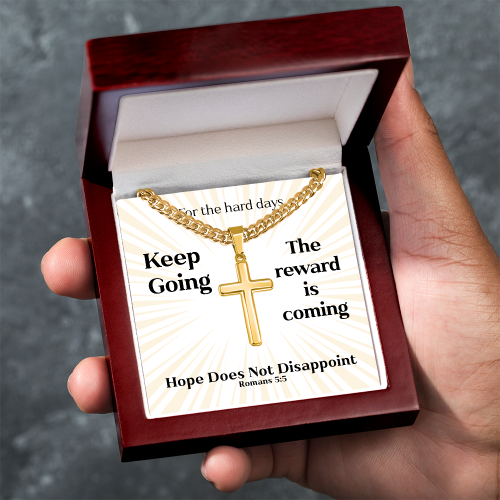 Hope Does Not Disappoint (Romans 5:5) | Premium Sterling Silver Cuban Link Cross Necklace