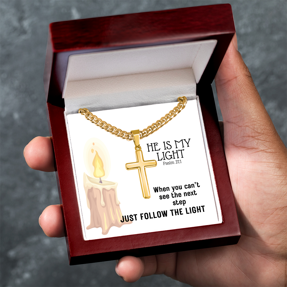 He Is My Light (Psalm 27:1) | Premium Sterling Silver Cuban Link Cross Necklace