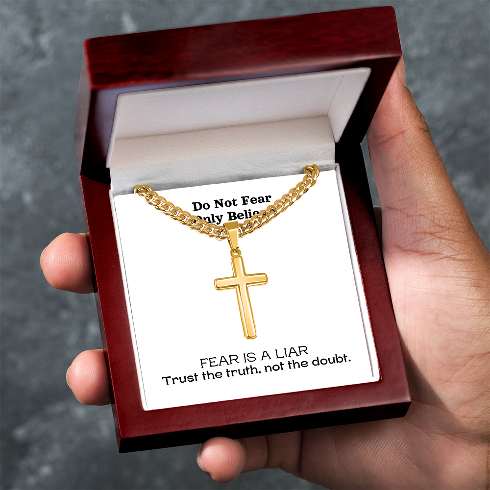 Do Not Fear Only Believe (Mark 5:36) | Premium Sterling Silver Cuban Link Cross Necklace