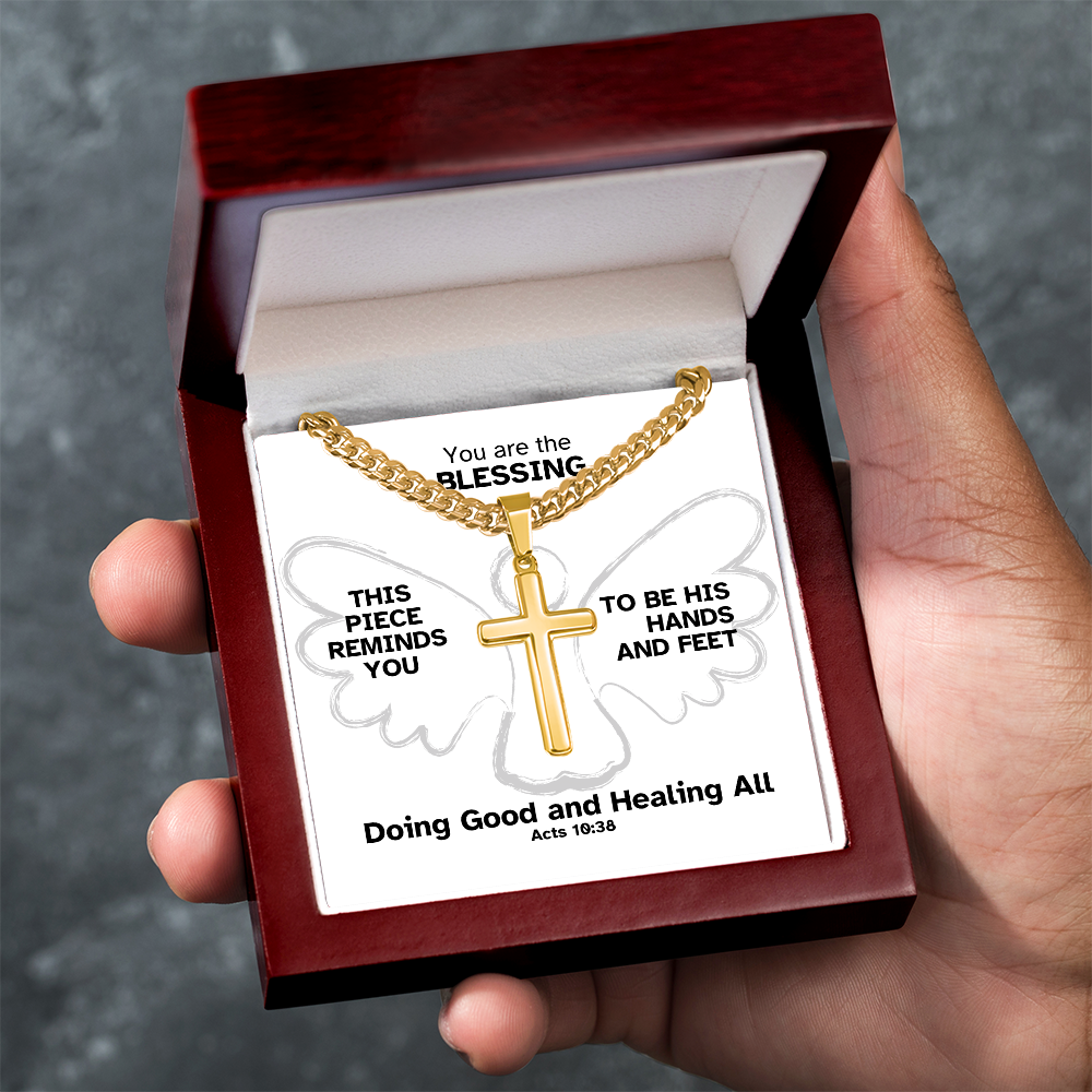 Doing Good And Healing All (Acts 10:38) | Premium Sterling Silver Cuban Link Cross Necklace