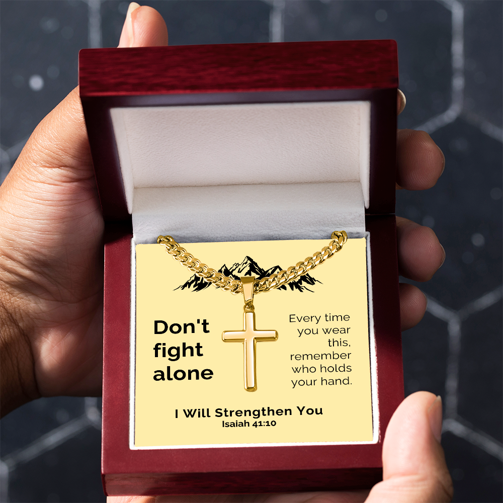 I Will Strengthen You (Isaiah 41:10) | Premium Sterling Silver Cuban Link Cross Necklace