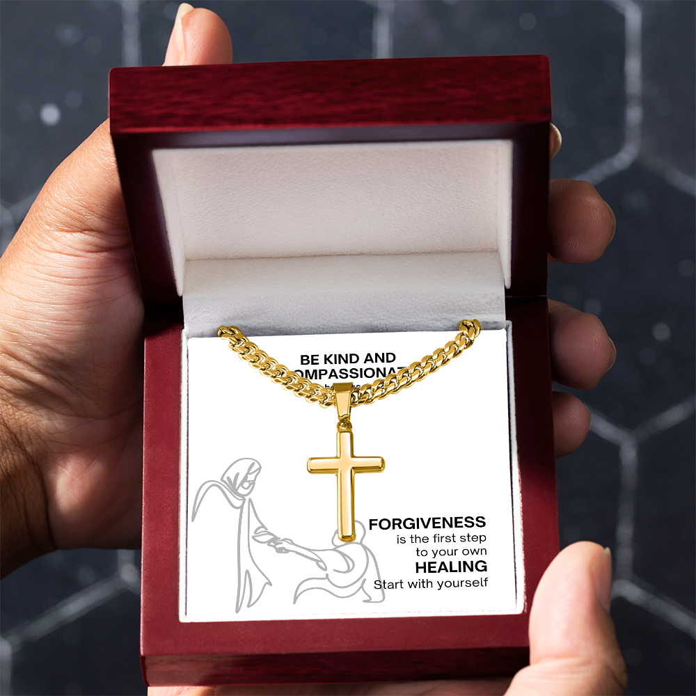 Be Kind And Compassionate (Ephesians 4:32) | Premium Sterling Silver Cuban Link Cross Necklace