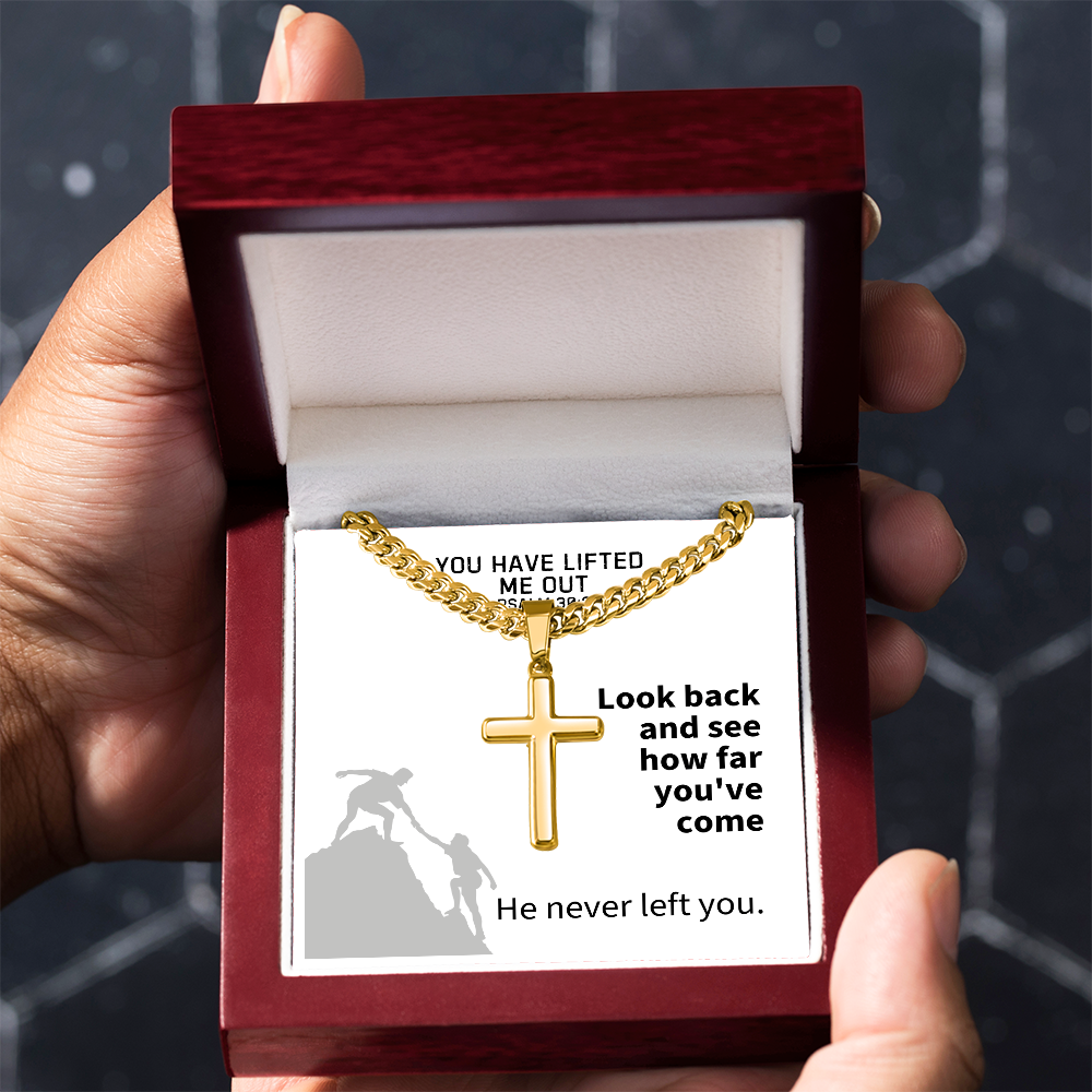 You Have Lifted Me Out (Psalm 30:2) | Premium Sterling Silver Cuban Link Cross Necklace