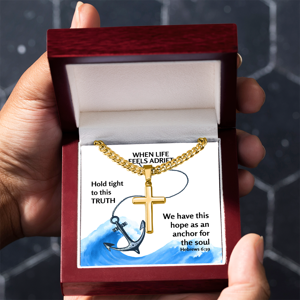 Hope Anchors The Soul (Hebrews 6:19) | Premium Sterling Silver Cuban Link Cross Necklace