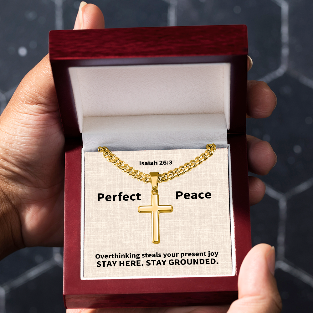 Perfect Peace (Isaiah 26:3) | Premium Sterling Silver Cuban Link Cross Necklace