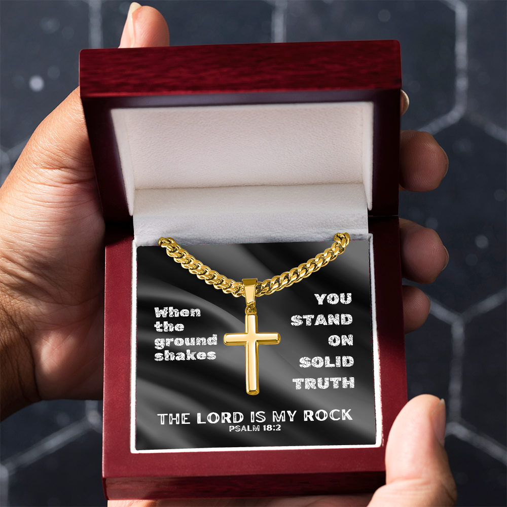 The Lord Is My Rock (Psalm 18:2) | Premium Sterling Silver Cuban Link Cross Necklace