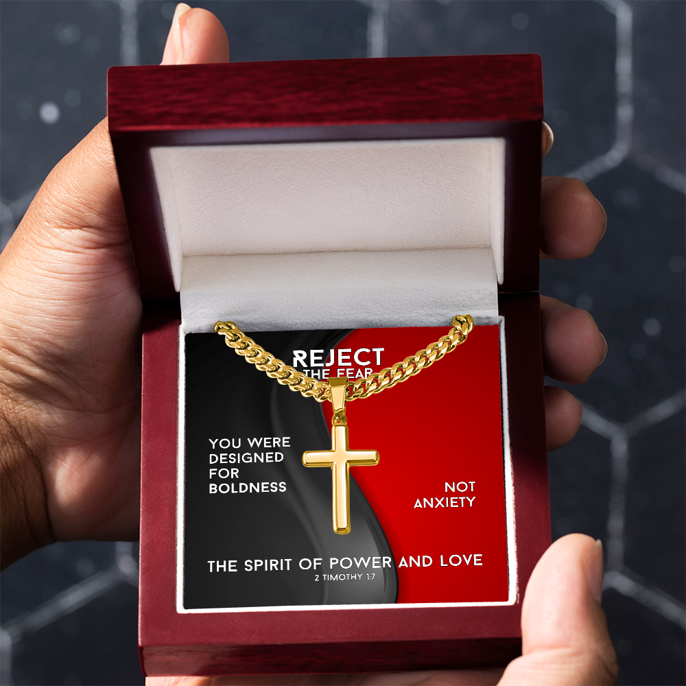 The Spirit Of Power And Love (2 Timothy 1:7) | Premium Sterling Silver Cuban Link Cross Necklace