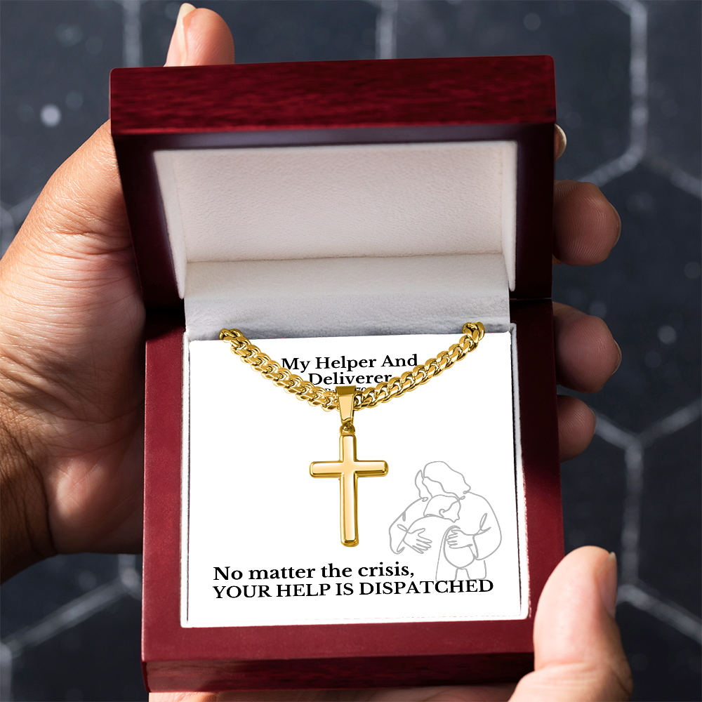 My Helper And Deliverer (Psalm 70:5) | Premium Sterling Silver Cuban Link Cross Necklace