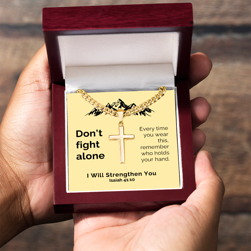 I Will Strengthen You (Isaiah 41:10) | Premium Sterling Silver Cuban Link Cross Necklace