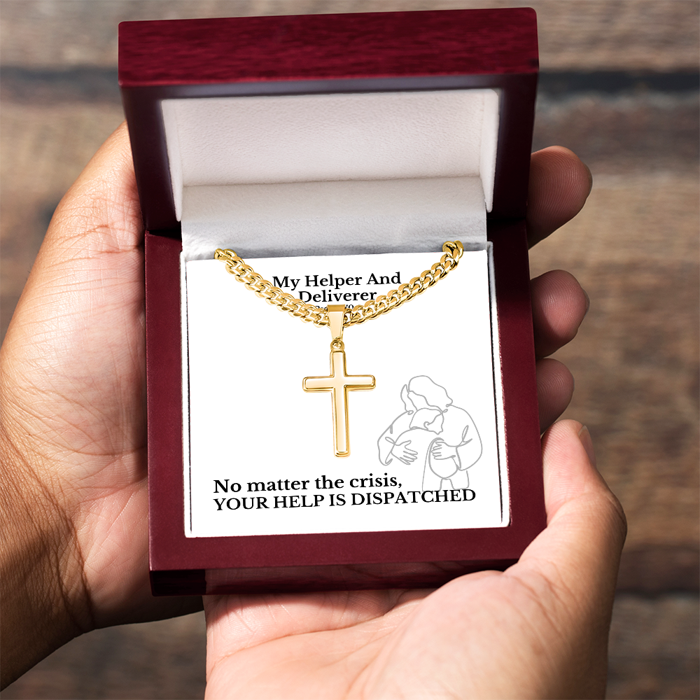 My Helper And Deliverer (Psalm 70:5) | Premium Sterling Silver Cuban Link Cross Necklace