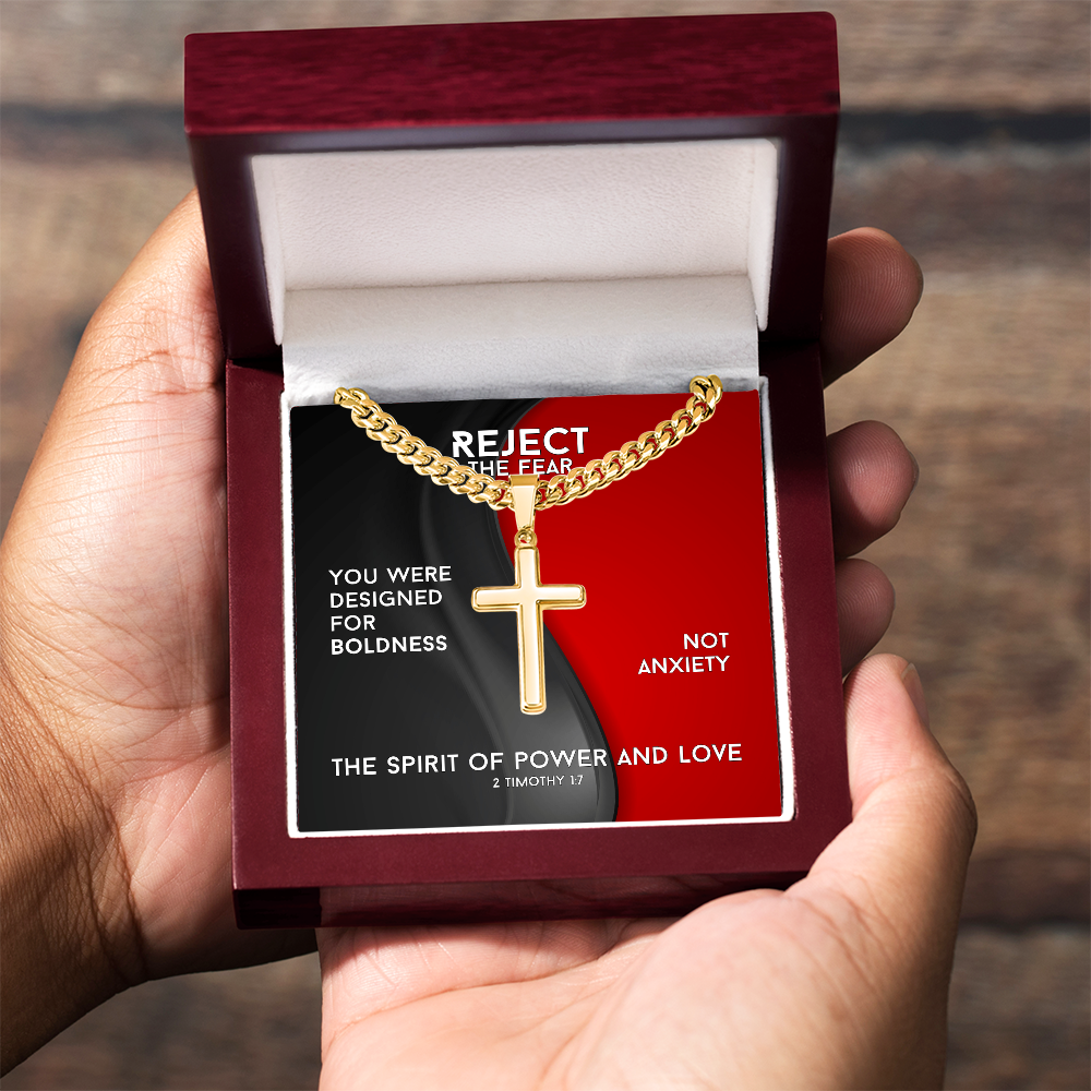 The Spirit Of Power And Love (2 Timothy 1:7) | Premium Sterling Silver Cuban Link Cross Necklace