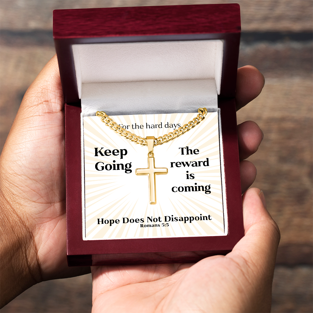 Hope Does Not Disappoint (Romans 5:5) | Premium Sterling Silver Cuban Link Cross Necklace
