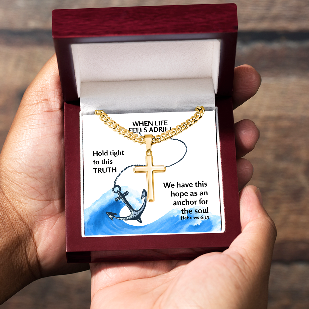 Hope Anchors The Soul (Hebrews 6:19) | Premium Sterling Silver Cuban Link Cross Necklace