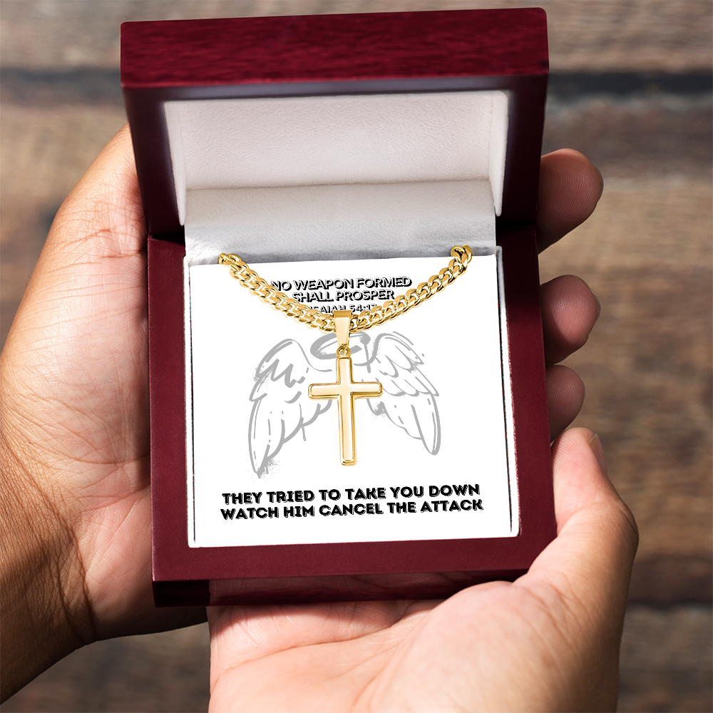 No Weapon Formed Shall Prosper (Isaiah 54:17) | Premium Sterling Silver Cuban Link Cross Necklace
