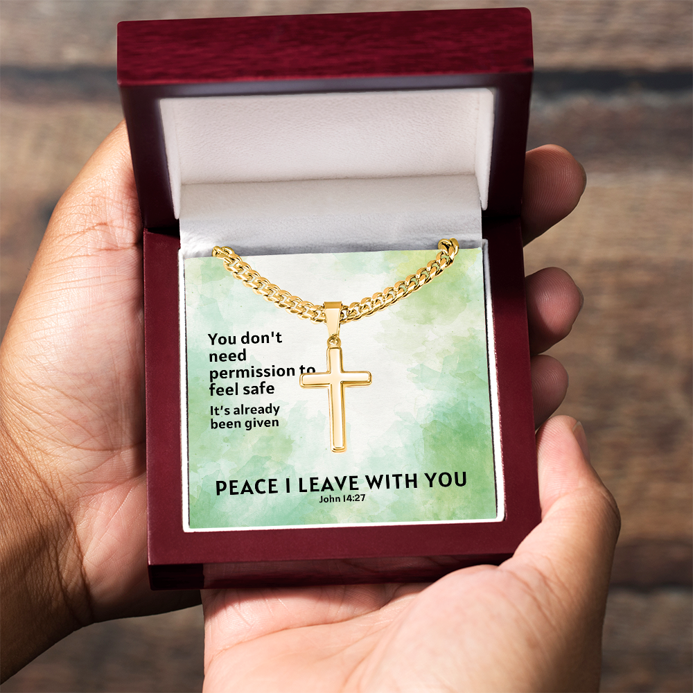 Peace I Leave With You (John 14:27) | Premium Sterling Silver Cuban Link Cross Necklace