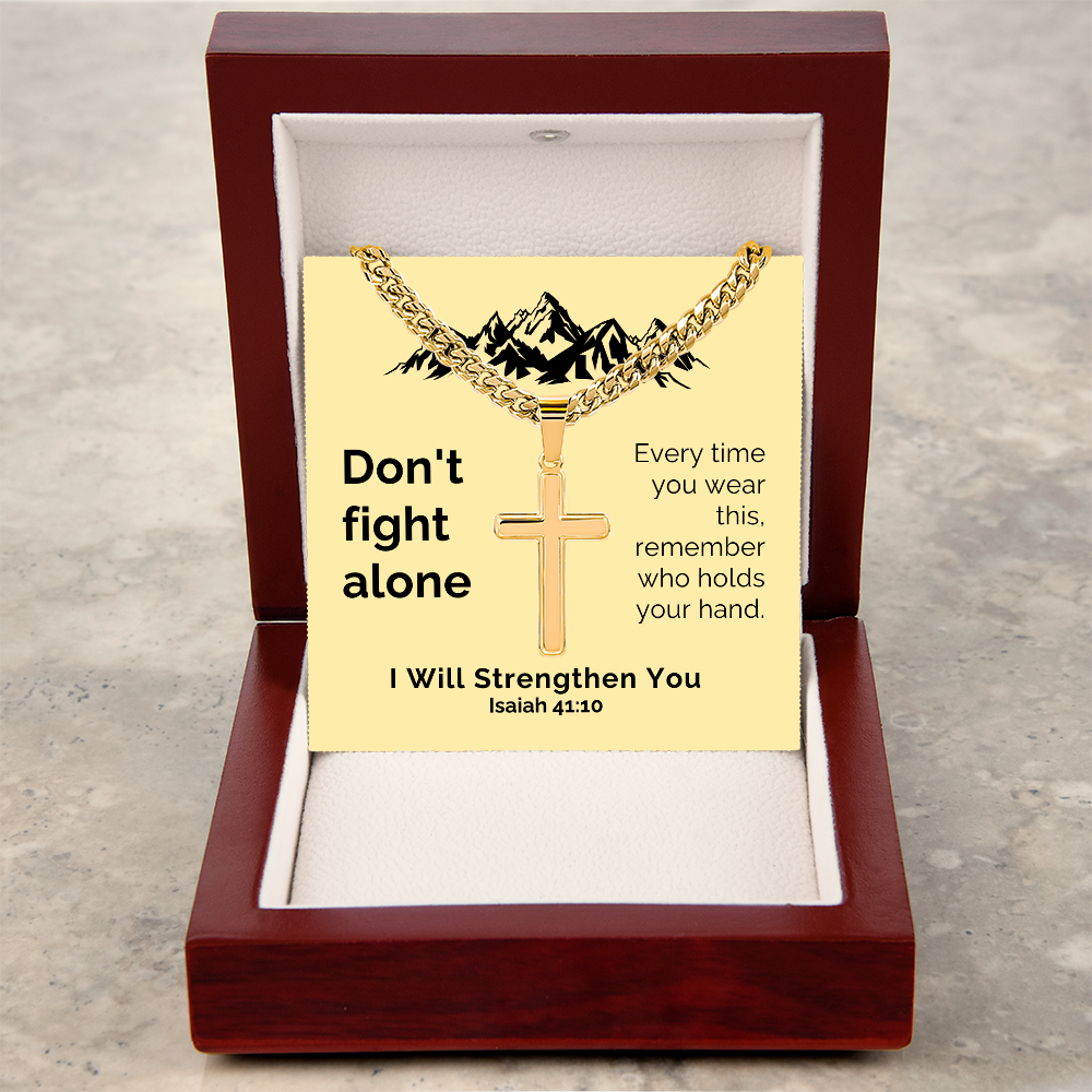I Will Strengthen You (Isaiah 41:10) | Premium Sterling Silver Cuban Link Cross Necklace