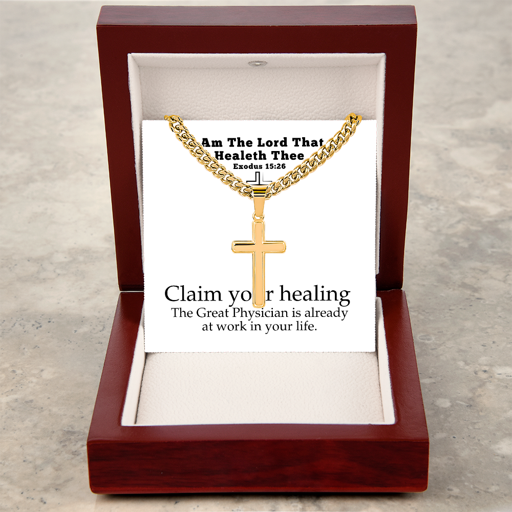 I Am The Lord That Healeth Thee (Exodus 15:26) | Premium Sterling Silver Cuban Link Cross Necklace