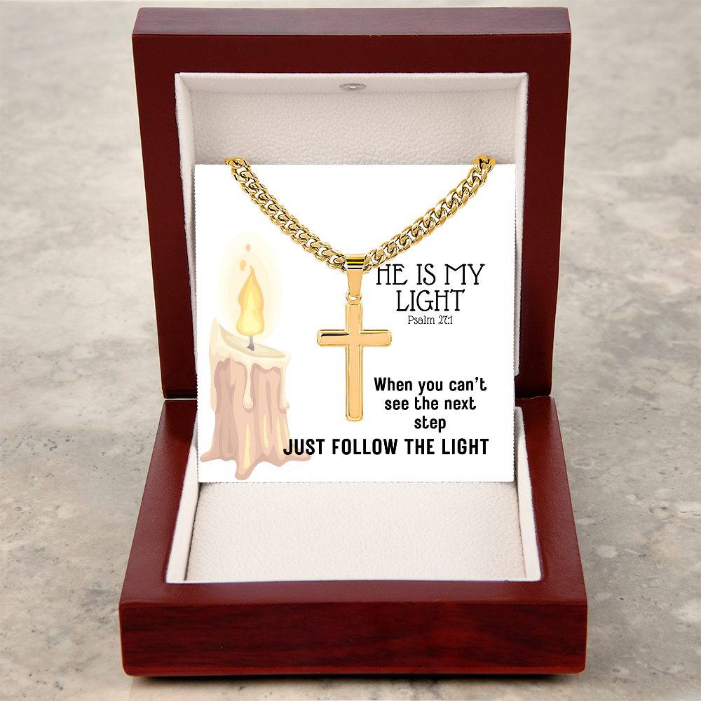 He Is My Light (Psalm 27:1) | Premium Sterling Silver Cuban Link Cross Necklace