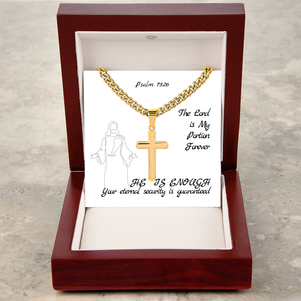 The Lord is My Portion Forever (Psalm 73:26) | Premium Sterling Silver Cuban Link Cross Necklace