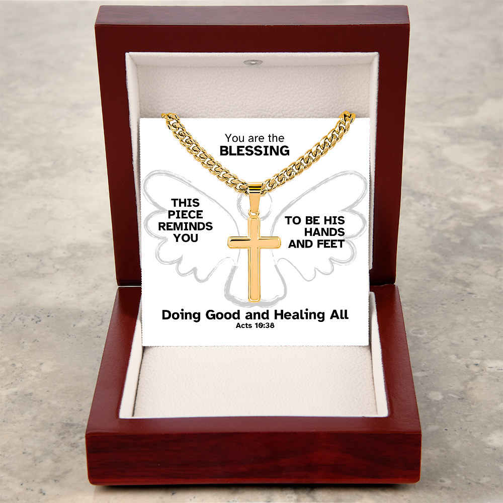 Doing Good And Healing All (Acts 10:38) | Premium Sterling Silver Cuban Link Cross Necklace