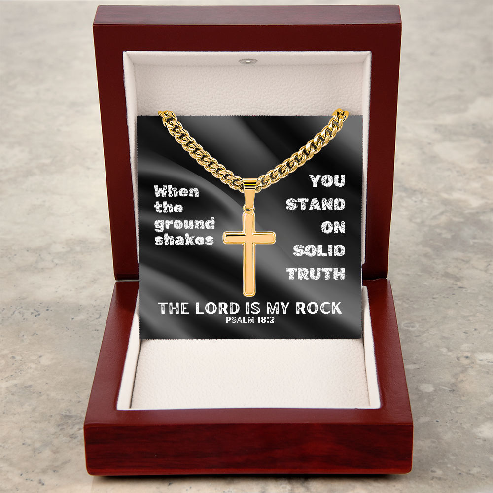 The Lord Is My Rock (Psalm 18:2) | Premium Sterling Silver Cuban Link Cross Necklace
