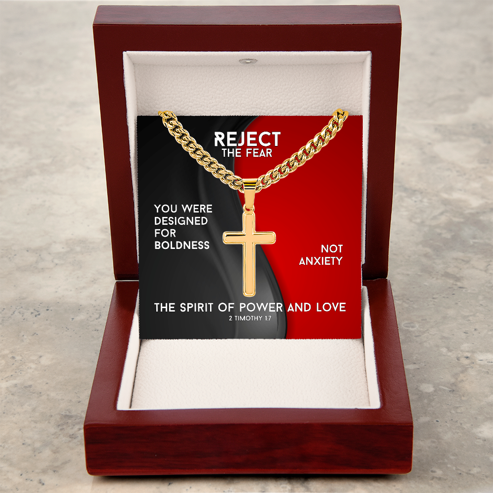 The Spirit Of Power And Love (2 Timothy 1:7) | Premium Sterling Silver Cuban Link Cross Necklace
