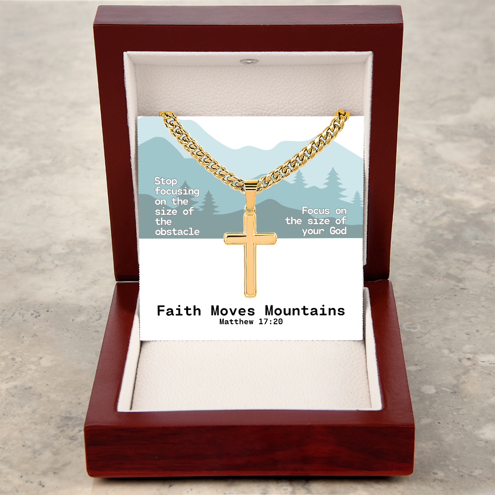 Faith Moves Mountains (Matthew 17:20) | Premium Sterling Silver Cuban Link Cross Necklace