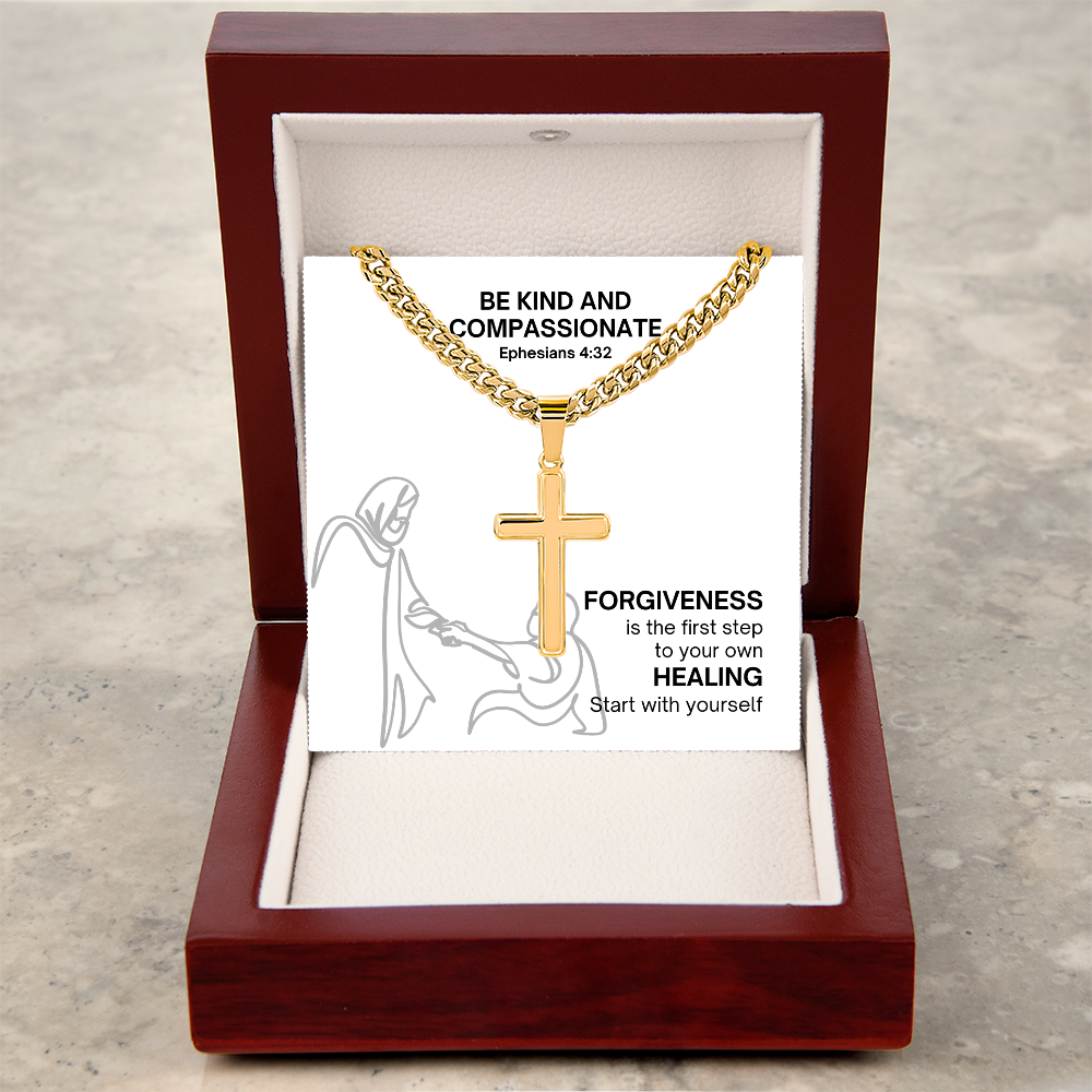 Be Kind And Compassionate (Ephesians 4:32) | Premium Sterling Silver Cuban Link Cross Necklace