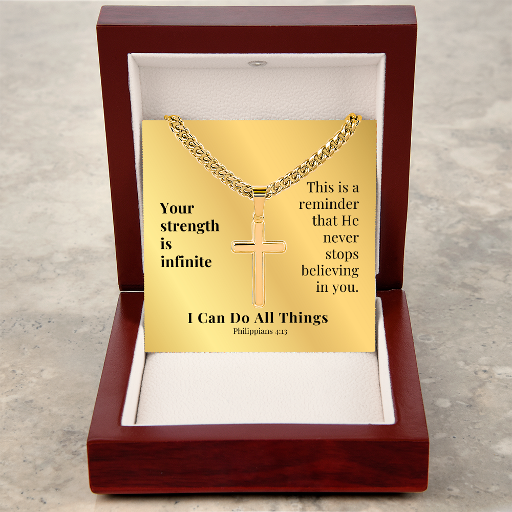 I Can Do All Things (Philippians 4:13) | Premium Sterling Silver Cuban Link Cross Necklace