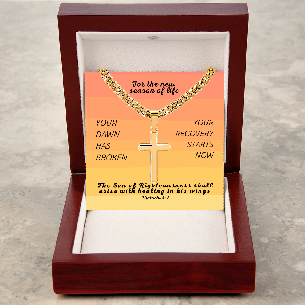 Healing In His Wings (Malachi 4:2) | Premium Sterling Silver Cuban Link Cross Necklace