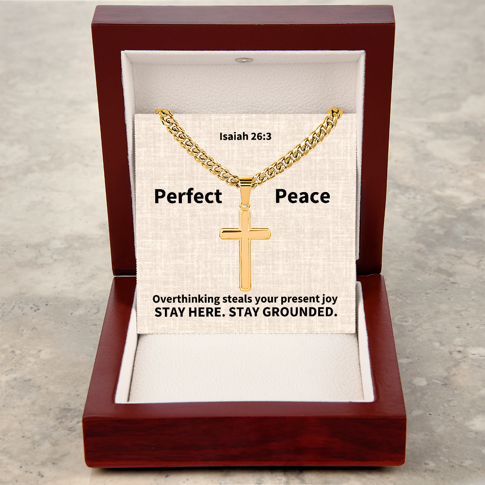 Perfect Peace (Isaiah 26:3) | Premium Sterling Silver Cuban Link Cross Necklace