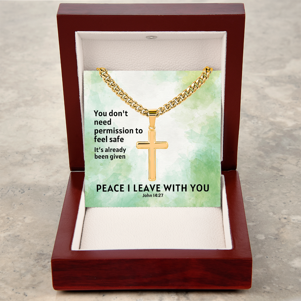 Peace I Leave With You (John 14:27) | Premium Sterling Silver Cuban Link Cross Necklace