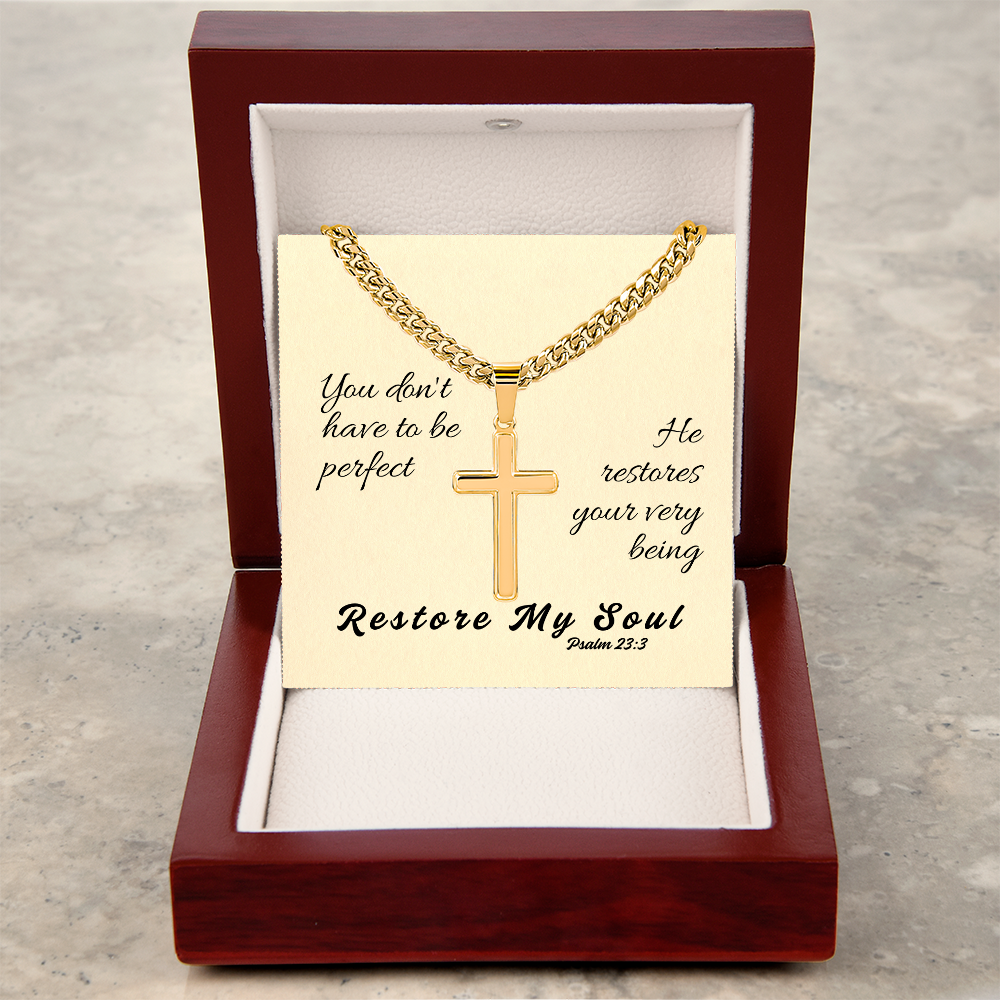 Restore My Soul (Psalm 23:3) | Premium Sterling Silver Cuban Link Cross Necklace
