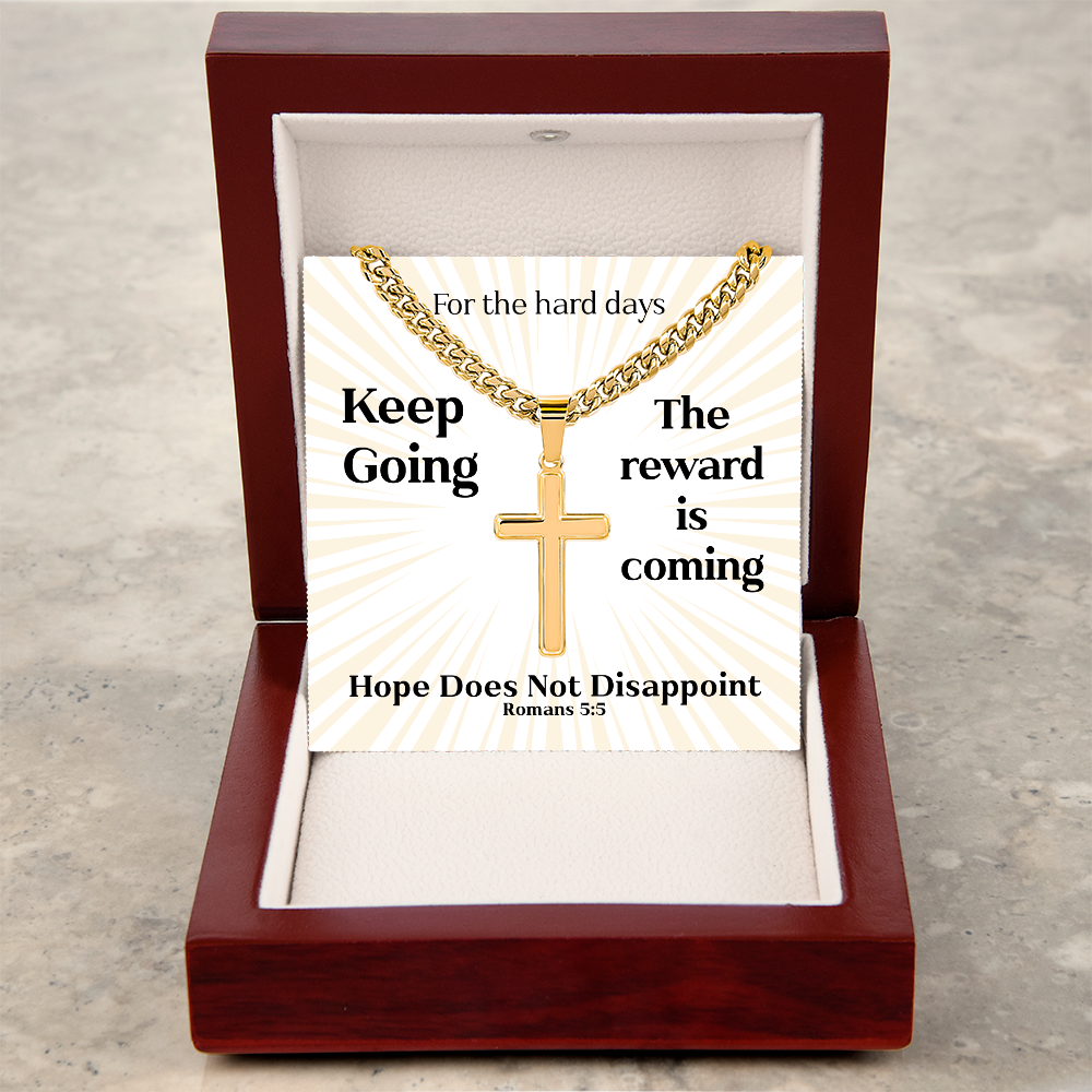 Hope Does Not Disappoint (Romans 5:5) | Premium Sterling Silver Cuban Link Cross Necklace