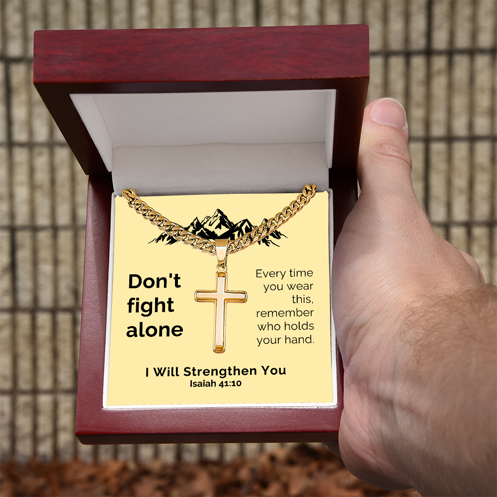 I Will Strengthen You (Isaiah 41:10) | Premium Sterling Silver Cuban Link Cross Necklace